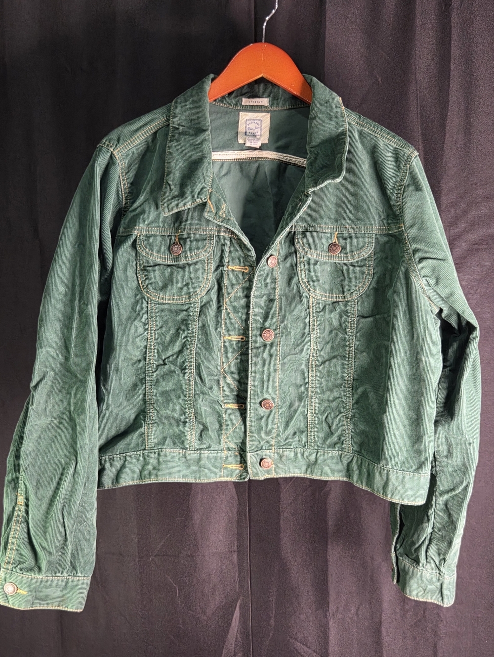 2005 Old Navy Blue Jean Brand Green Corduroy Cropped Jacket 2XL